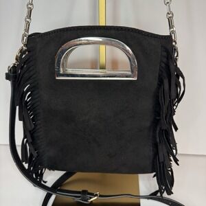 White House Black Market Black Satchel Crossbody Bag Tassel Womens